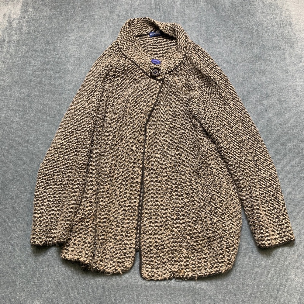 Karen Scott Cardigan Sweater Womens 1X Black Gray Textured Knit Button Front